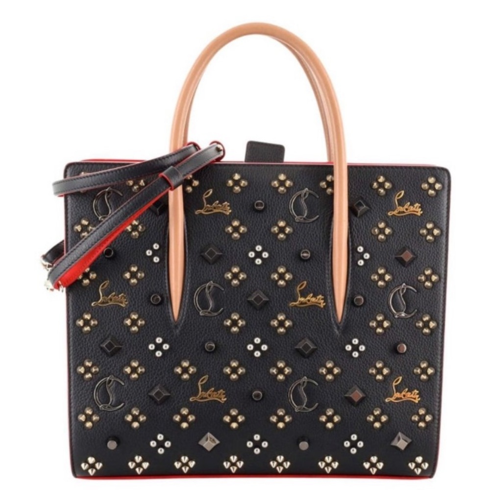 Christian Louboutin Medium Paloma Black Spikes Loubinhesky Top Handle Bag